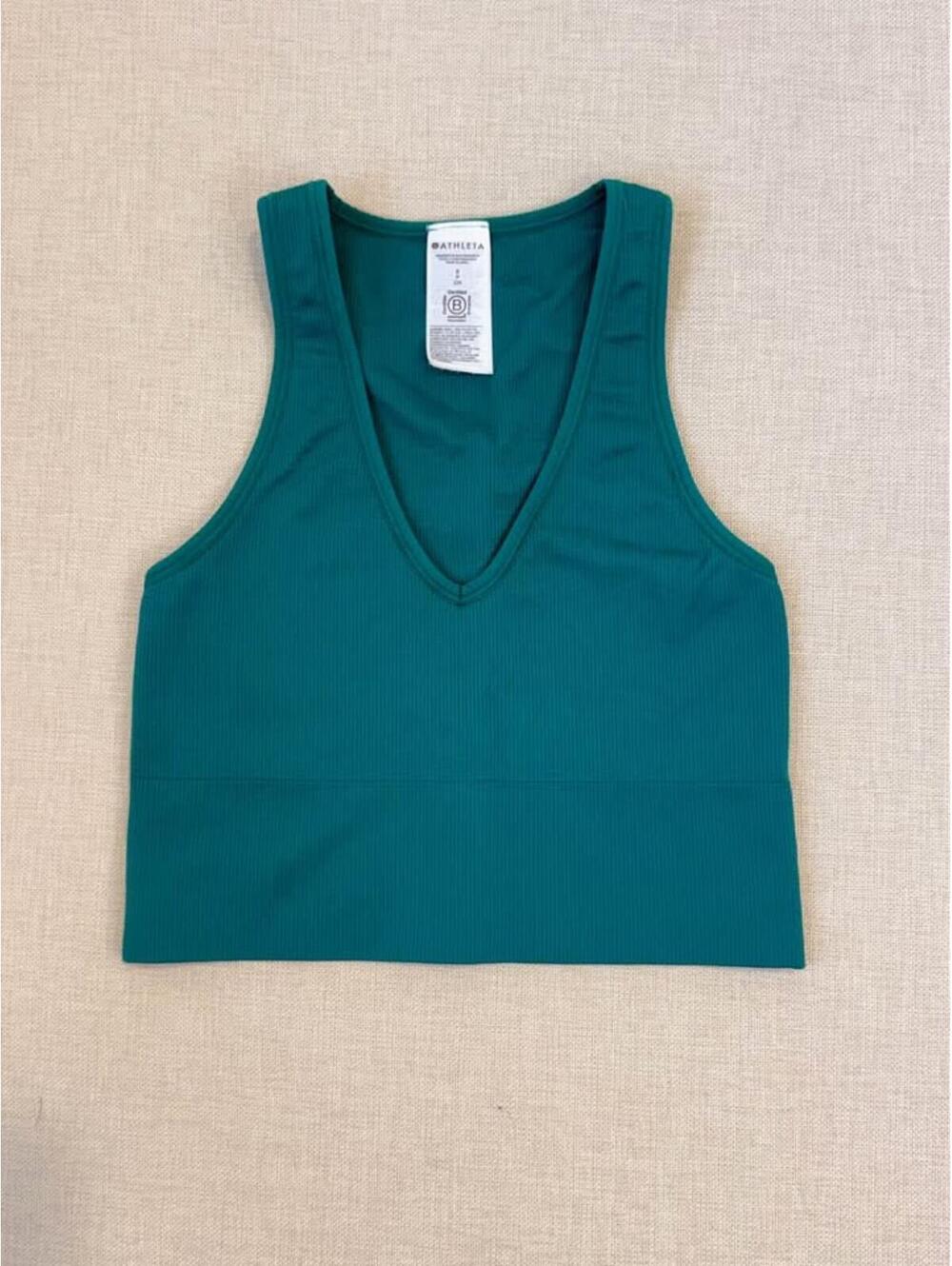 Athleta Women’s XS Ribbed Seamless V Neck Crop Tank Top Green Small